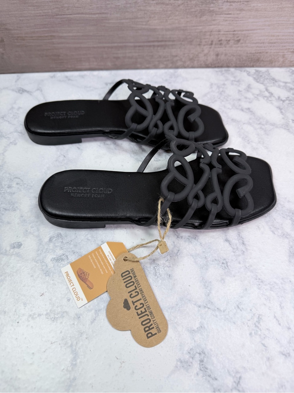 Project Cloud Black Women's Slide Sandals with Decorative Straps